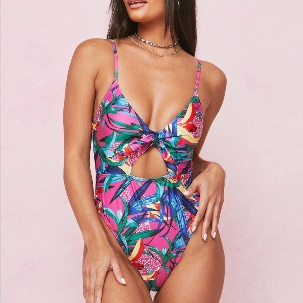 Nasty Gal Tropical High Leg One Piece Swimsuit 2 NWT